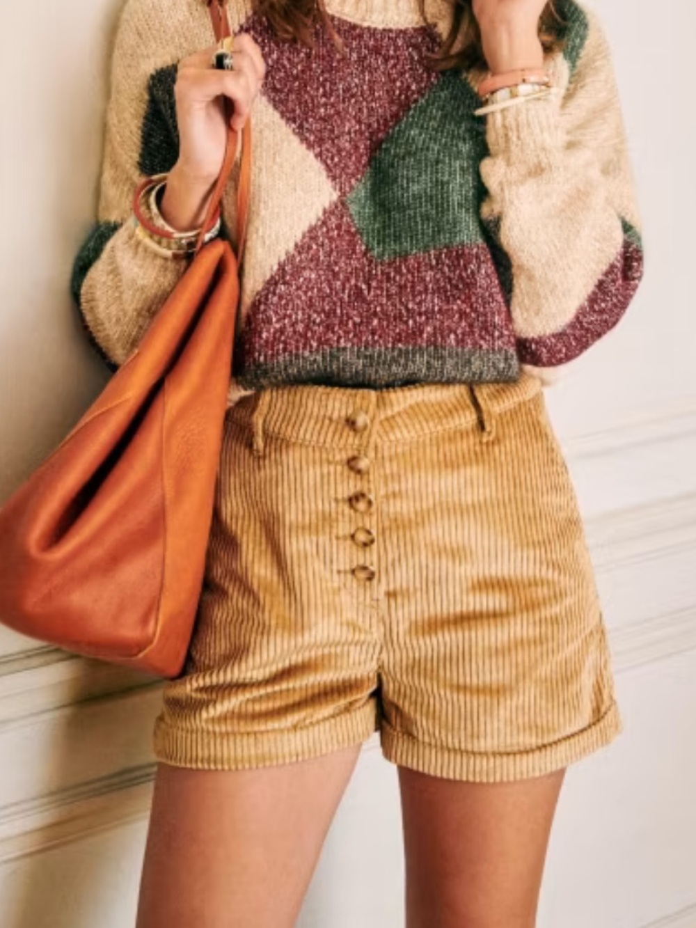 Sezane Maddie Shorts Dark Beige High Waist Pockets Cuffed Corduroy Size 4 Fall - Picture 4 of 16